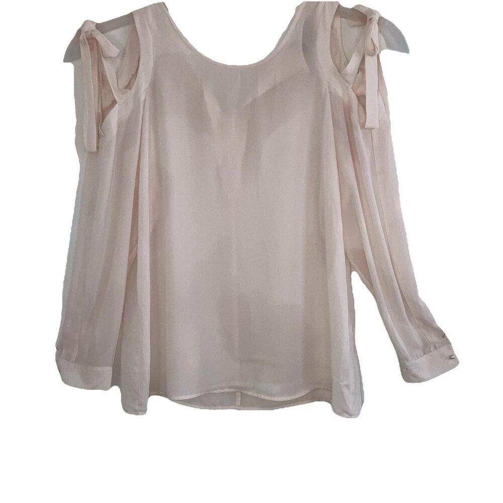 IVANKA TRUMP sz L Light Blush Pink Cold Shoulder Bow Sash Long Sleeve Blouse Top